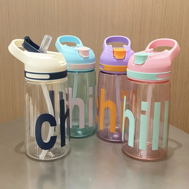 450ML Sports Water Bottle Leak Proof Colorful with Straw Drinking Kettle Healthy Plastic Portable School Cup Transparent Water