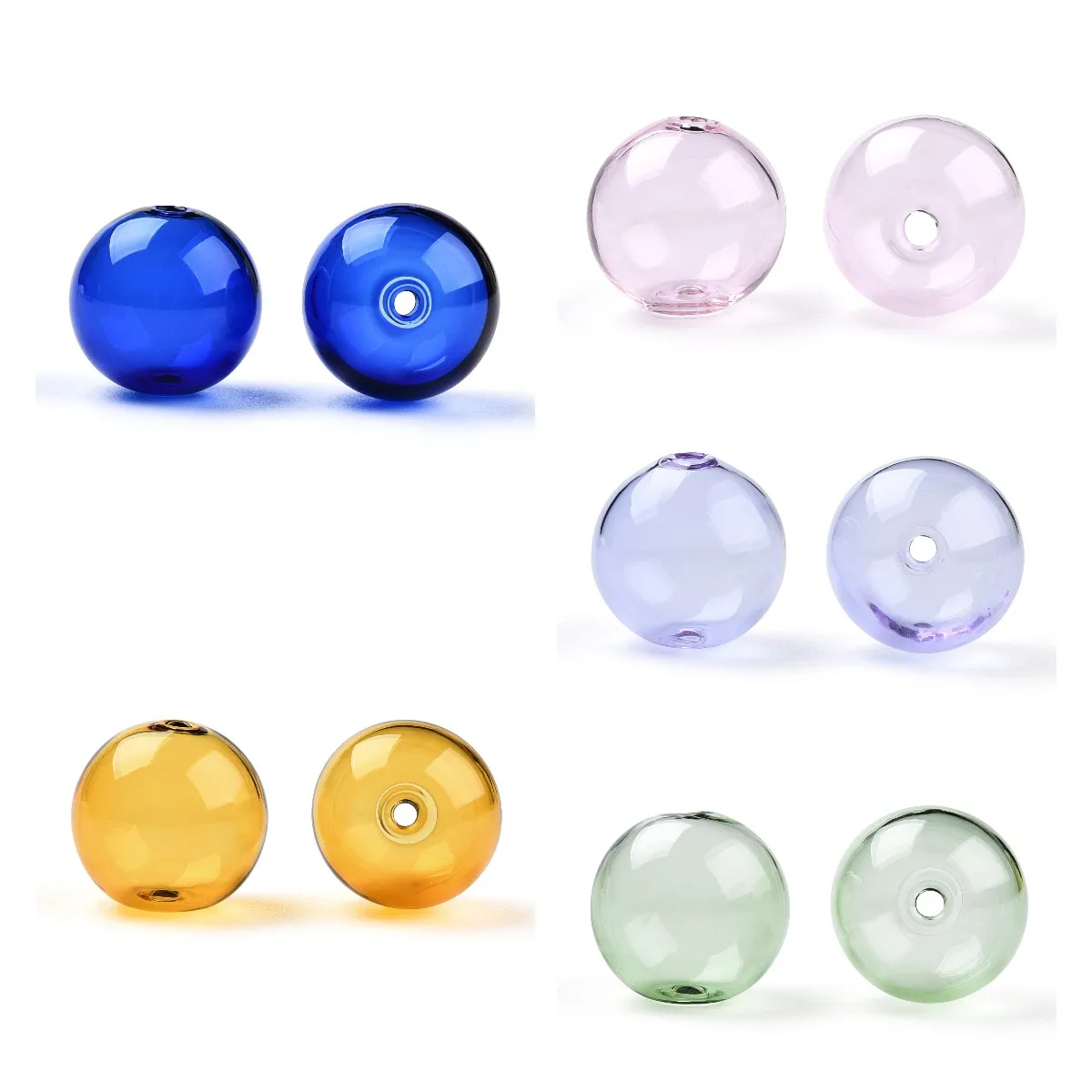 

100pcs Transparent Blown Glass Beads Round Hollow Double Hole Globe Ball Beads Charm for Jewelry Making DIY Findings 18x17mm