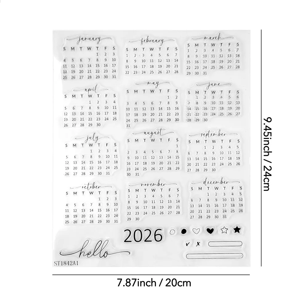 2026 مخطط التقويم واضح Stamps مختلط أسبوع شهر يناير ديسمبر سيليكون شفافة Stamps لصنع البطاقات الديكور #2