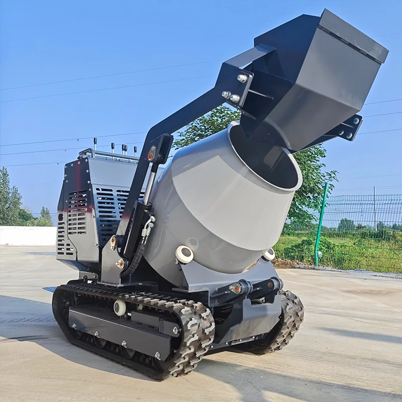 Self-loading Mini Tracked Concrete Mixer 750kg Capacity Hydraulic System Pump Motor High Efficiency 2M/H Productivity For Home