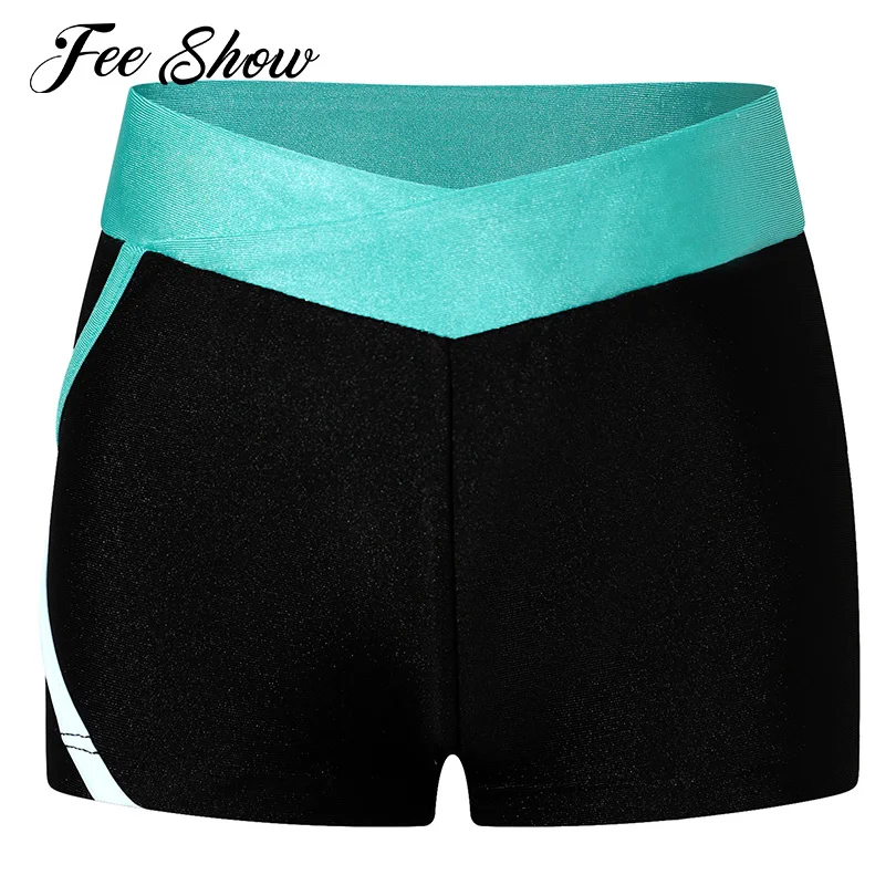 

Kids Girls Low Waist Elastic Color Contrast Sport Shorts Fitness Yoga Bottom Stretchy Skinny Tight Dance Running Training Shorts