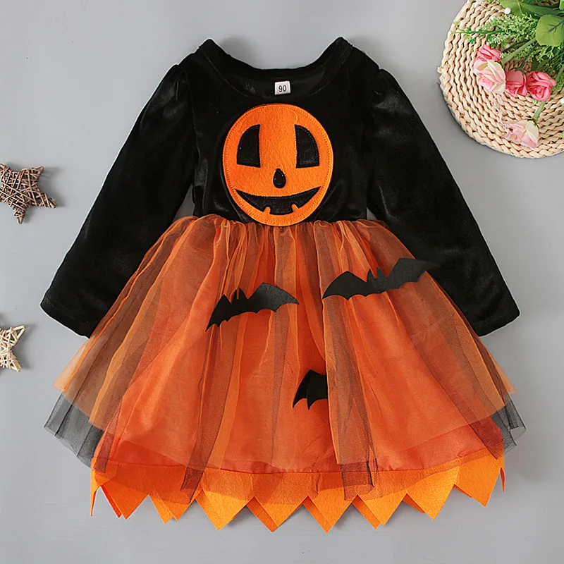 

Halloween Toddler Kids Baby Girls Princess Dress Lace Long Sleeve Printed Patchwork Tulle Party Dress Costumes Girls Bunny Dress