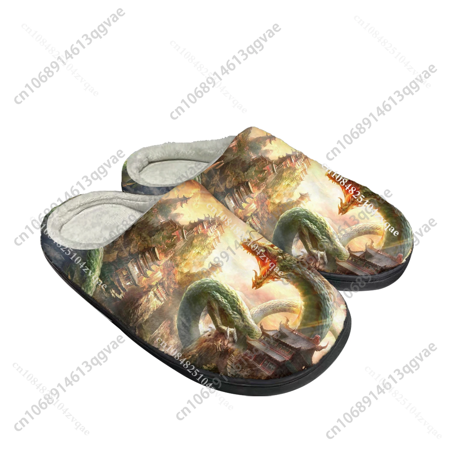 Drachen muster Design Home Baumwolle Hausschuhe Herren Damen Plüsch Schlafzimmer lässig warm halten Schuhe Thermal Indoor Slipper benutzer definierte Schuh