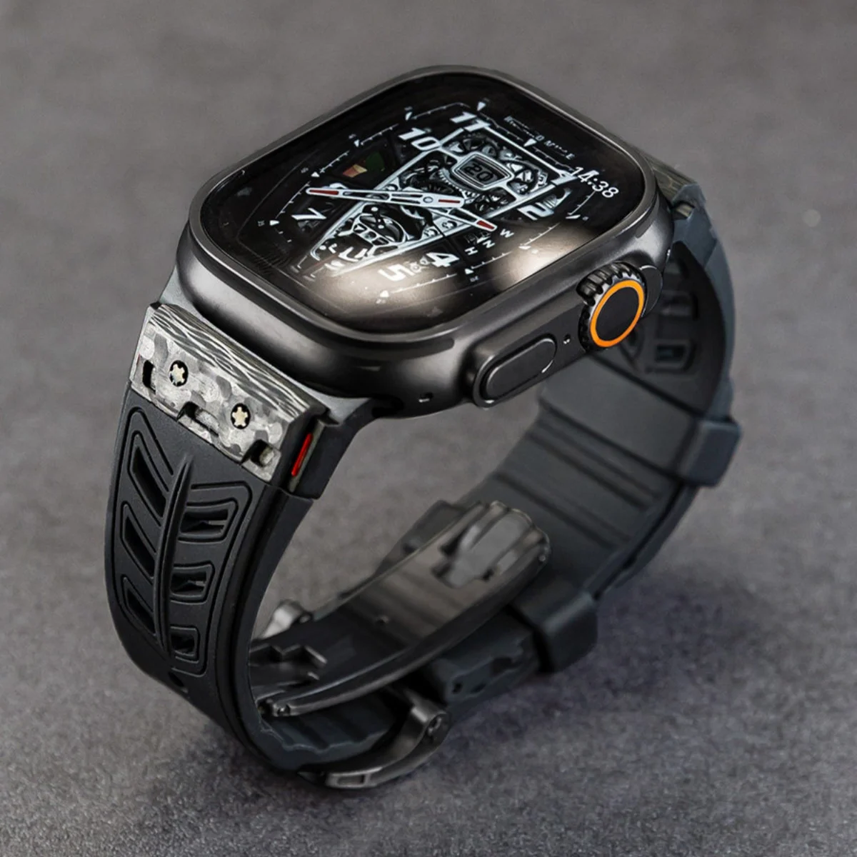 New Design FKM Rubber Watch Strap Fit For Apple Watch ultra1/2/3 Premium Sport Watch Band Carbon Fiber Connector