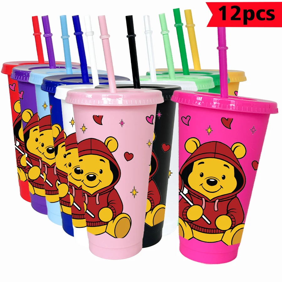 

12 pcs/pack Disney, Winnie the Pooh, winter wear 26oz colorful plastic tumbler birthday party drinking utensils juice coffee cup