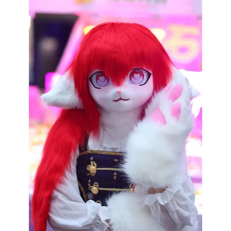 Fursuit Kigurumi auriculares peludos para Cosplay, disfraces de muñeca Rubbit, disfraces de gato, cabezas de animales, auriculares portátiles, disfraces de animales