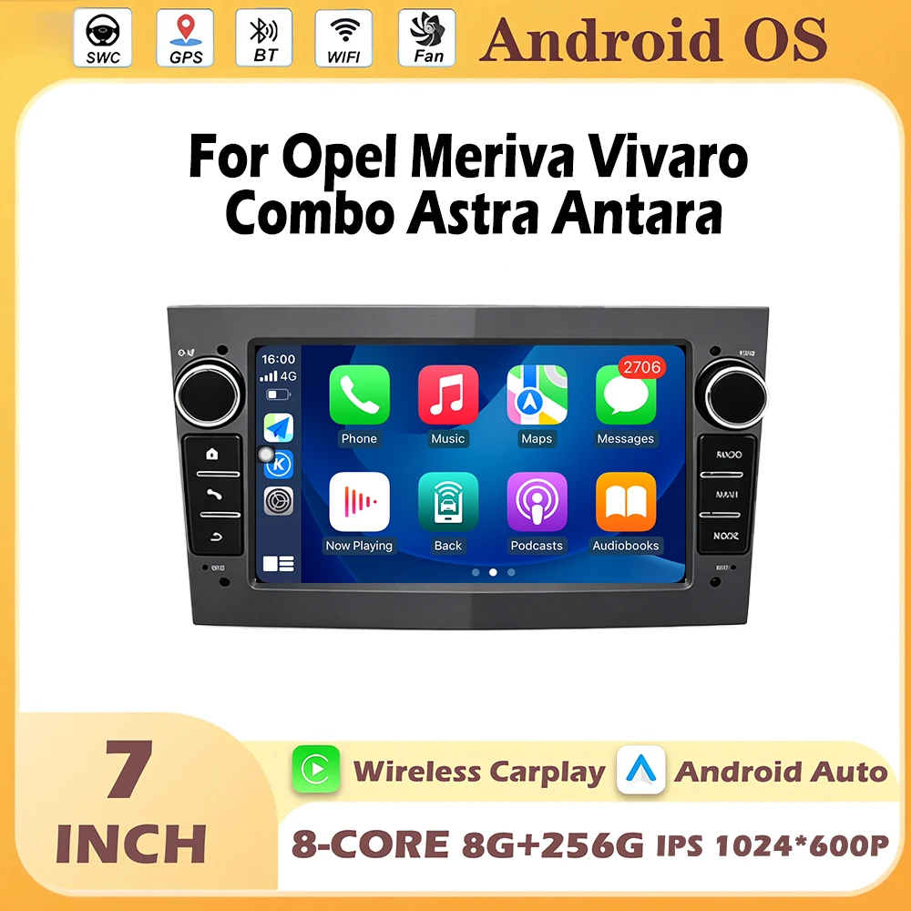 Android Auto Carplay Monitors For Opel Meriva Vivaro Combo Astra Antara Android 16 4G WIFI Car Video Multimedia Player 7inch