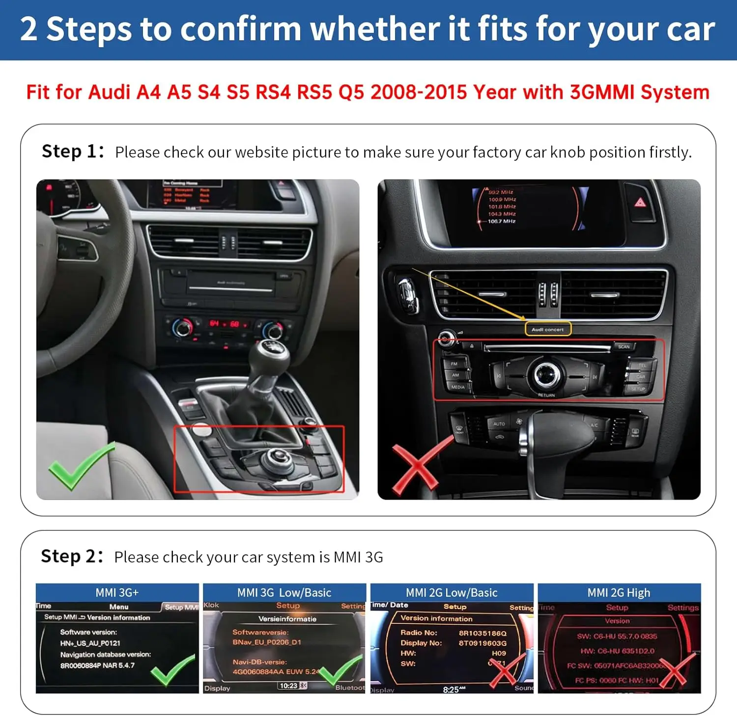 Wireless Carplay Android Auto for Audi A4 A5 S4 S5 RS4 RS5 Q5 2008-2015 with 3GMMI System, Carplay Retrofit Kit, Suppor