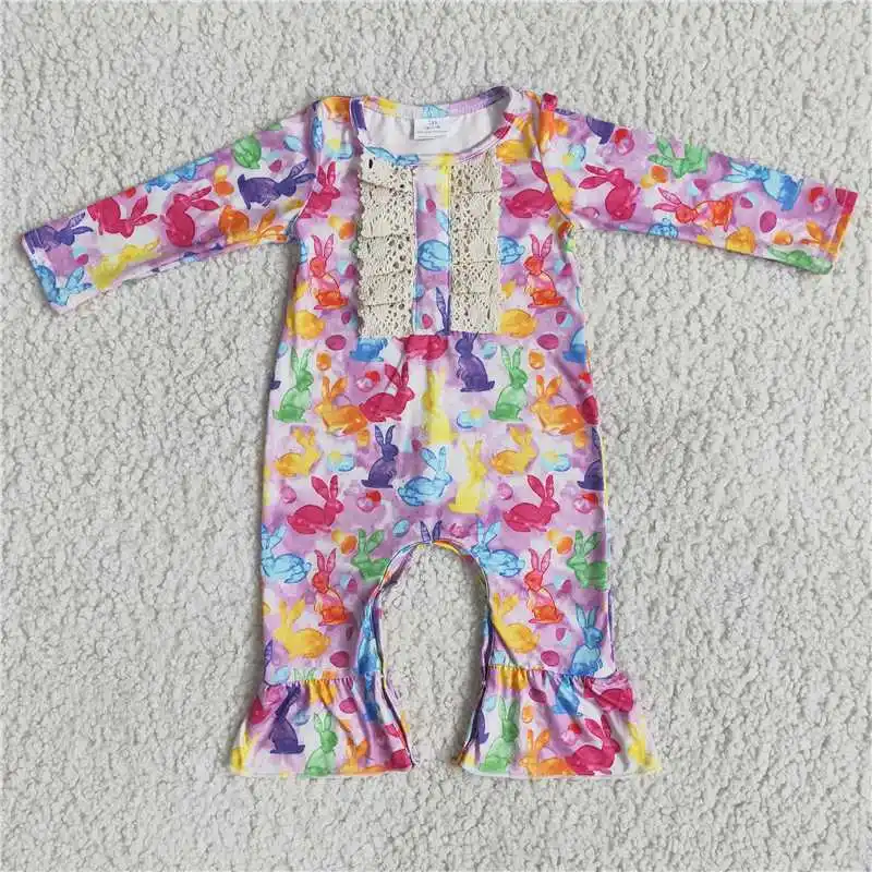 

Pattern Wholesale Girls Autumn and Winter Baby Long Sleeve Easter Clothes Jumpsuit with Bright Colors And Ruffle