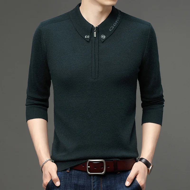 Maglione pullover in lana ispessita da uomo con colletto rovesciato e cerniera Strato base lavorato a maglia casual taglie forti per l'autunno inverno