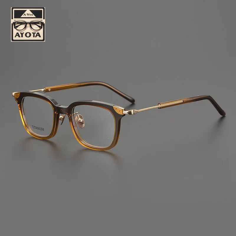 Japanese Retro Turtle Square Frame Men's High Quality Pure Titanium Acetate Optical Reading Prescription Glasses for Women