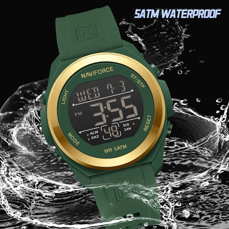 NAVIFORCE New style Watch male LCD Digital Wristwatches Casual Sport Waterproof Soft Silicone Luminous Electronic Men Clock 2024