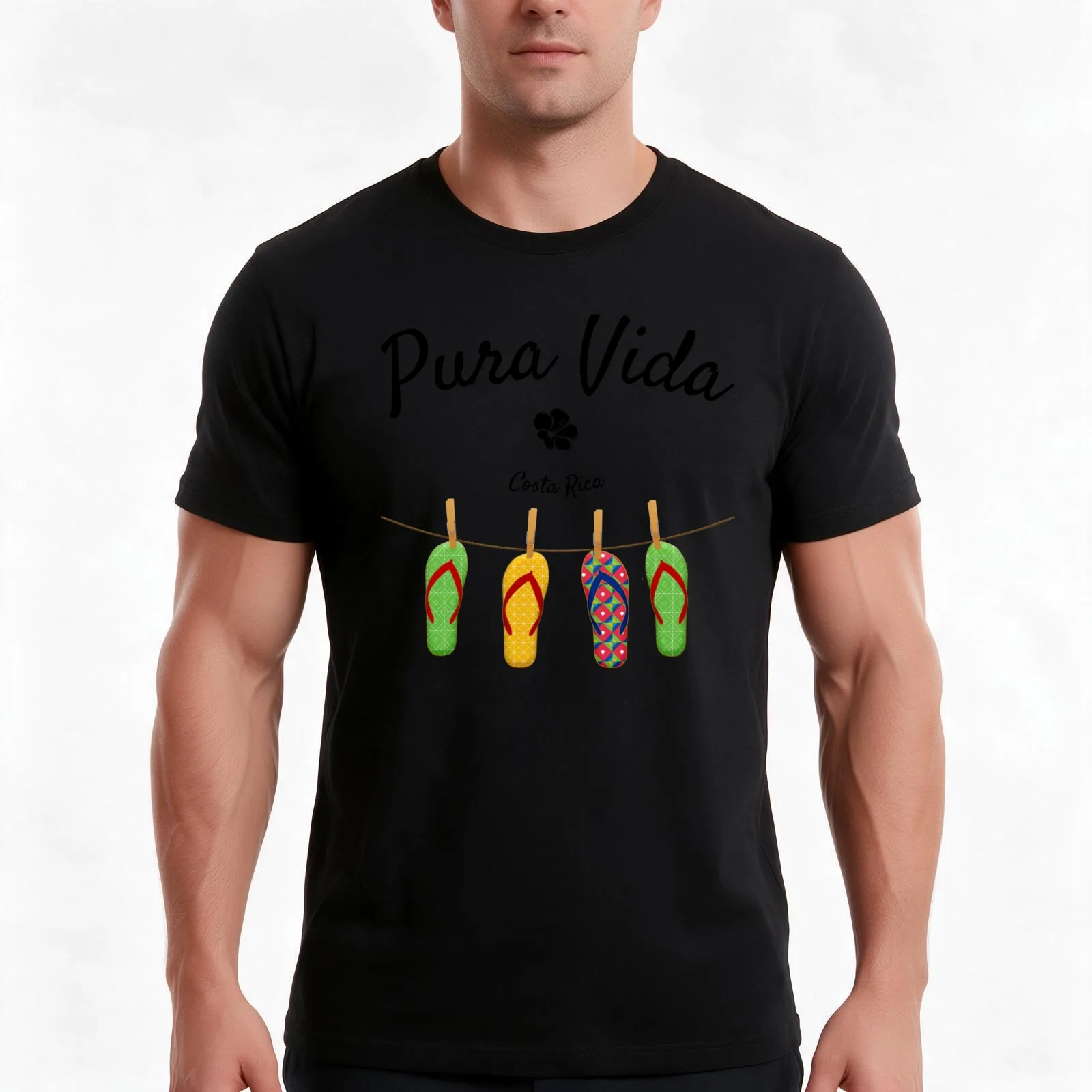 Pura Vida Costa Rica Flip Flops T-Shirt, Summer Casual Cotton Tee, Oversized Streetwear Tops, Vintage Graphic Print, 100% Cotton