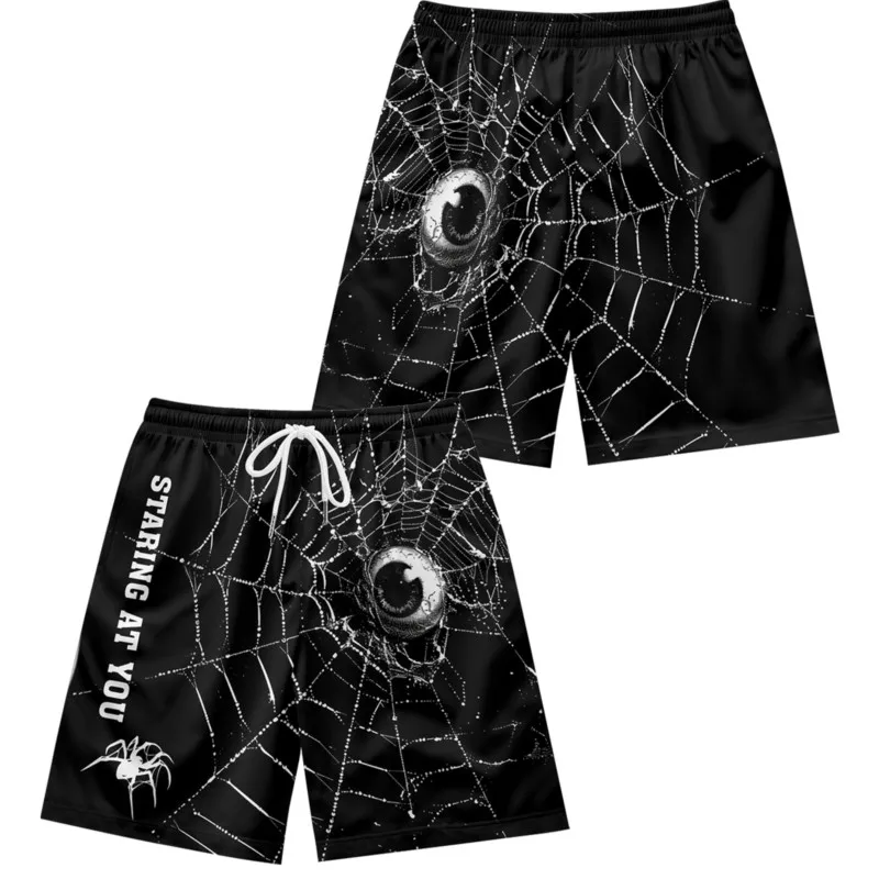 Spider web eyeball pattern design creativo senso personalità casual moda allentata pantaloncini sportivi con coulisse da uomo estivi