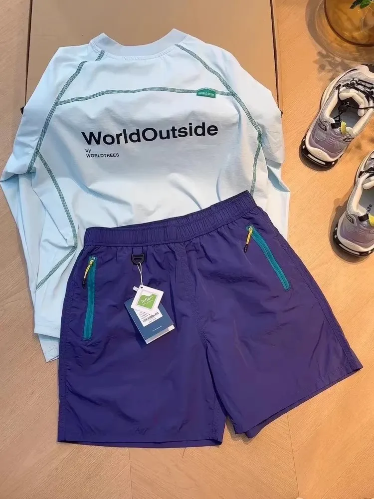 

Non-PFC Waterproof Quick Dry Beach Camping Shorts Purple Outdoor Summer Shorts High Waist Loose Fit Korean Style Commute Wind