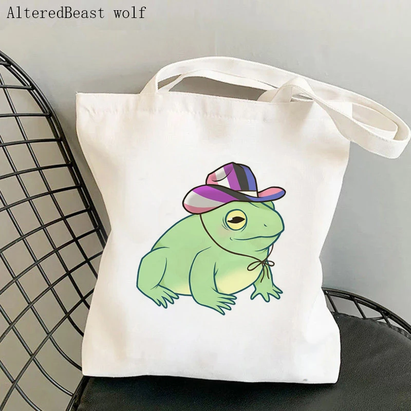 Women Shopper bag Intersex Pride Cowboy Frog Bag Harajuku Shopping Canvas Shopper Bag girl handbag Tote Shoulder Lady Bag