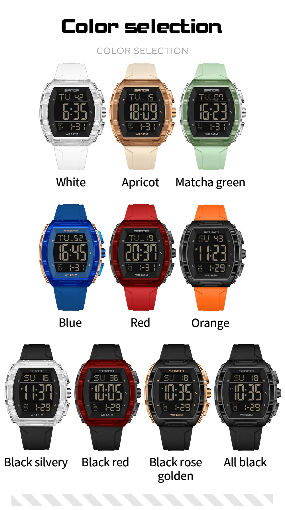 SANDA New 6286 Fashionable Luxury Men's Electronic Watch Sports Waterproof Countdown Calendar Night Light Men's Electronic Watch