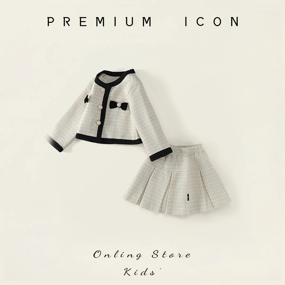 Children's Sets Toddler Girls Autumn Tweed Jacket & Pleated Skirt Set Korean Style Two-Piece Outfit Luxury Celebrity Wind