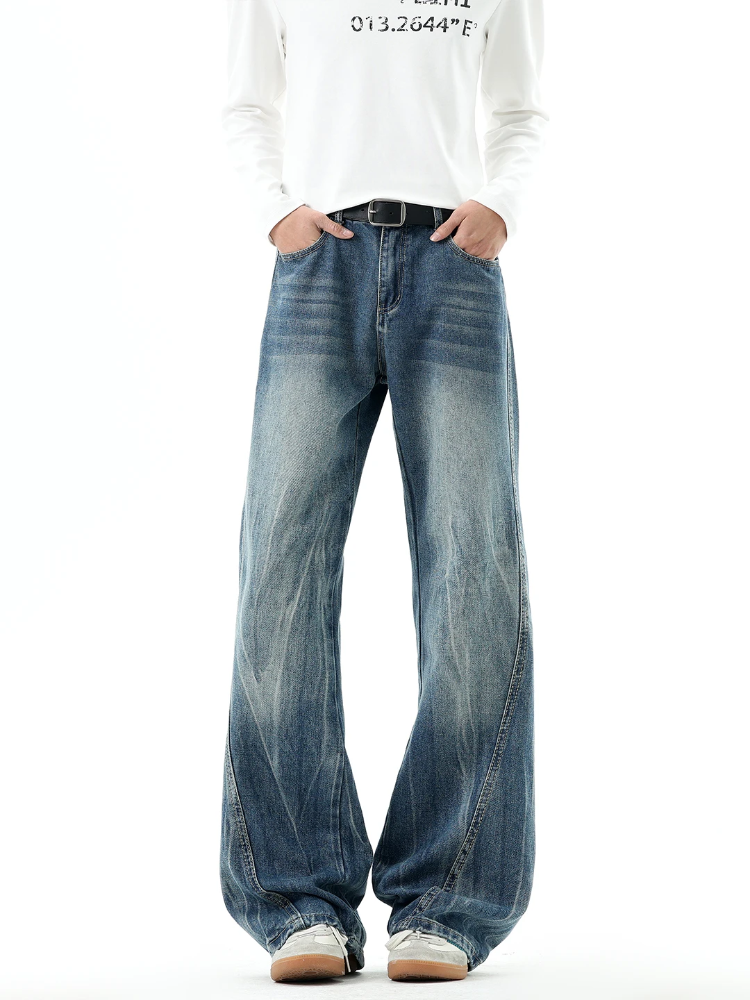 

Washed Vintage Jeans Men's Loose Wide Leg Long Pants Spring Autumn Gradual Casual Floor-Length Pants American Style