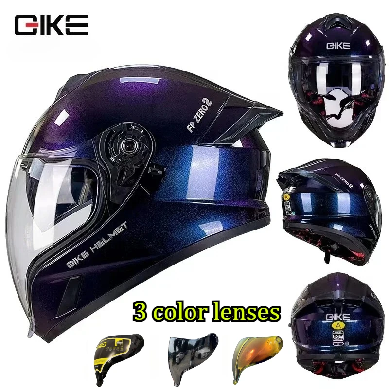 

QIKE Motorcycle Helmets Ghost Face Full Capacete Road Racing Half Flip Up Casco Unique Long Lens Flip Up Men Women