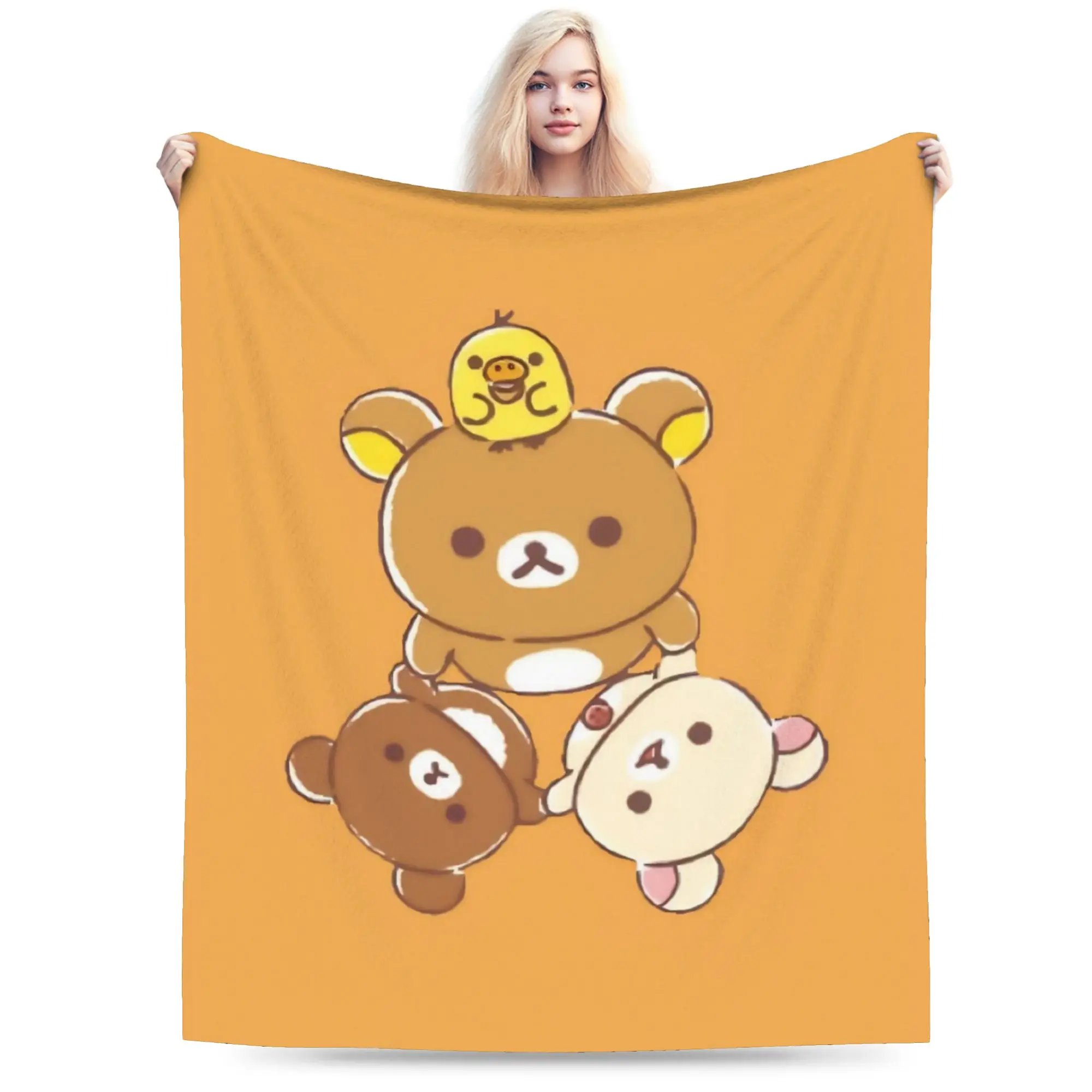 Super Soft R-Rilakkumas Cartoo Throw Blanket Premium Fleece Flannel Lightweight  Bed Blanket Cozy Fluffy Blankets All Season Use