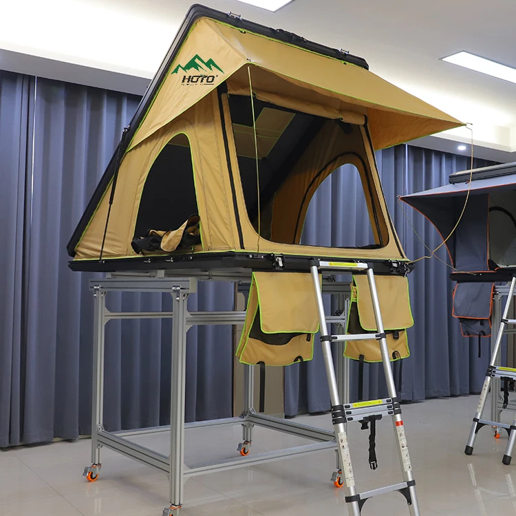 HOTO 2-4 Person Camping Aluminium Hard Case Shell Rooftent Pop up Rooftop Camping Car Roof Top Tent for Jeep SUV