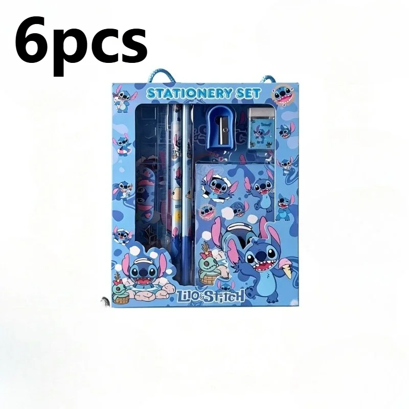 Disney Stitch、Snow White，Lightning McQueen Stationery Set School Gifts With Pencil Pen Sharpener Eraser Notebook Ruler