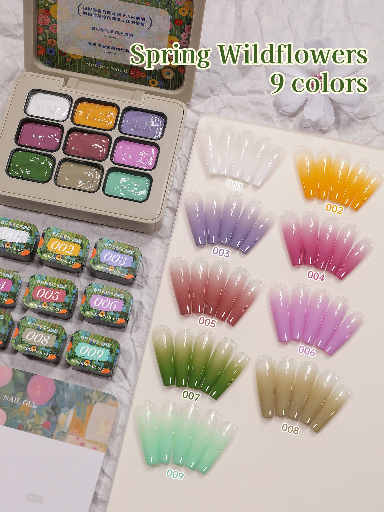 

9-colors Spring Wildflowers Patting Glue Smudges Canned High Saturation Popular Semi-solid Nail Polish Glue Nail Salon DIY