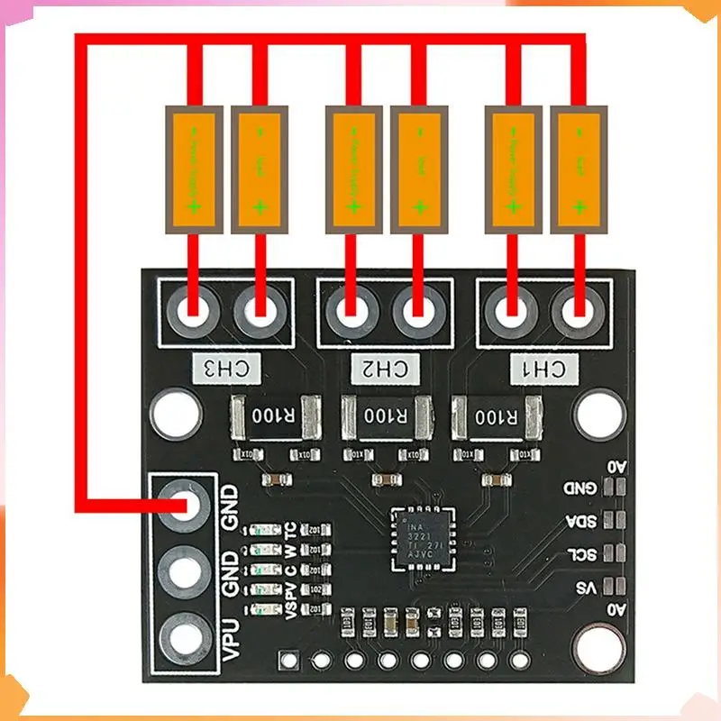B94A 3X I2C SMBUS INA3221 Triple-Channel Shunt Strom Netzteil Spannung Monitor Sensor Board Modul