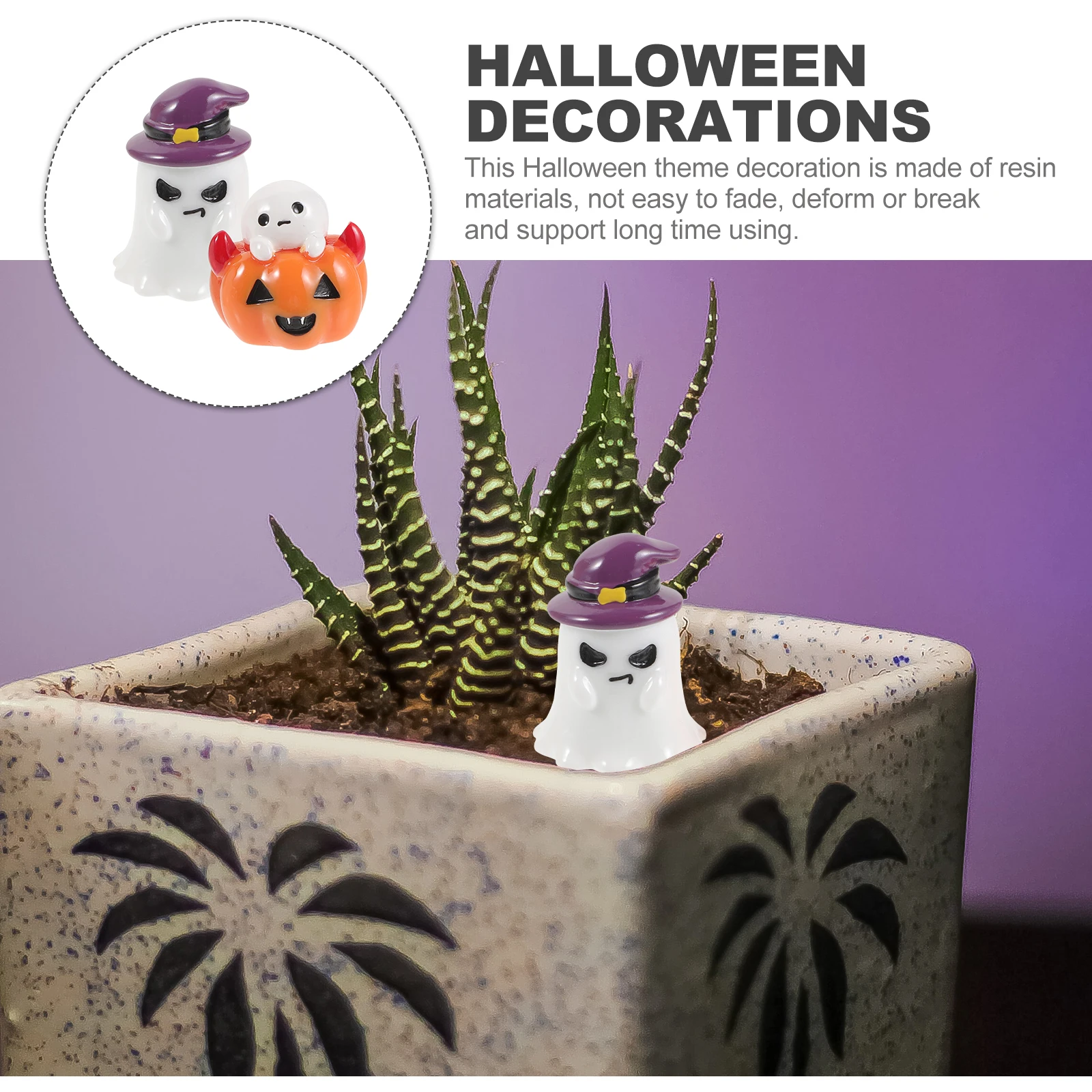 

2Pcs Resin Halloween Decor Pumpkin Figurines Ghost Centerpiece Table Decoration Crafts