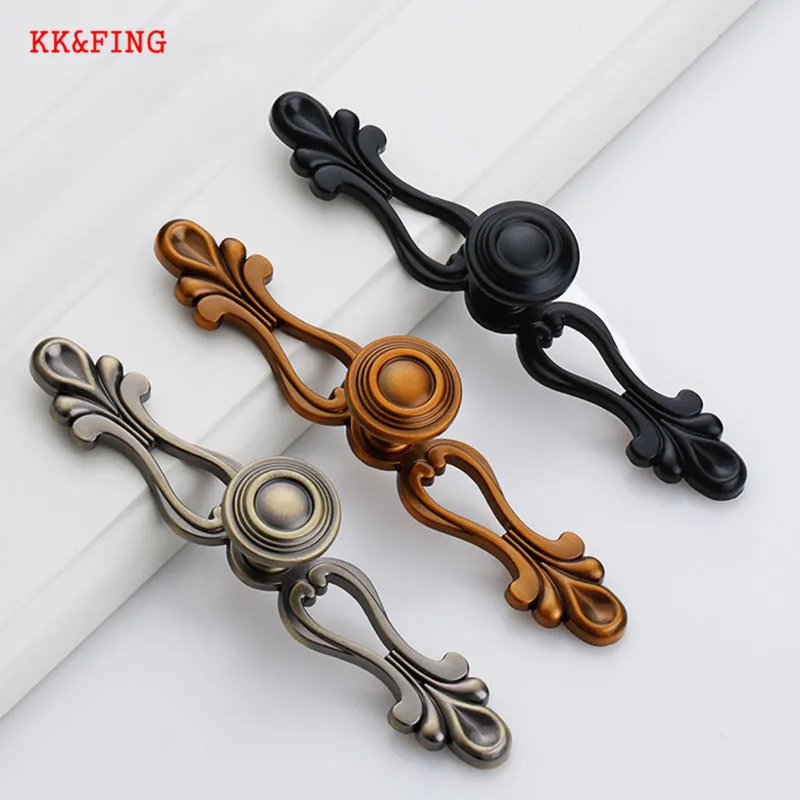 KK&FING Retro Antique Bronze European Drawer Handle Country Furniture Black Kitchen Cabinet Handles Knobs Door Pulls Hardware