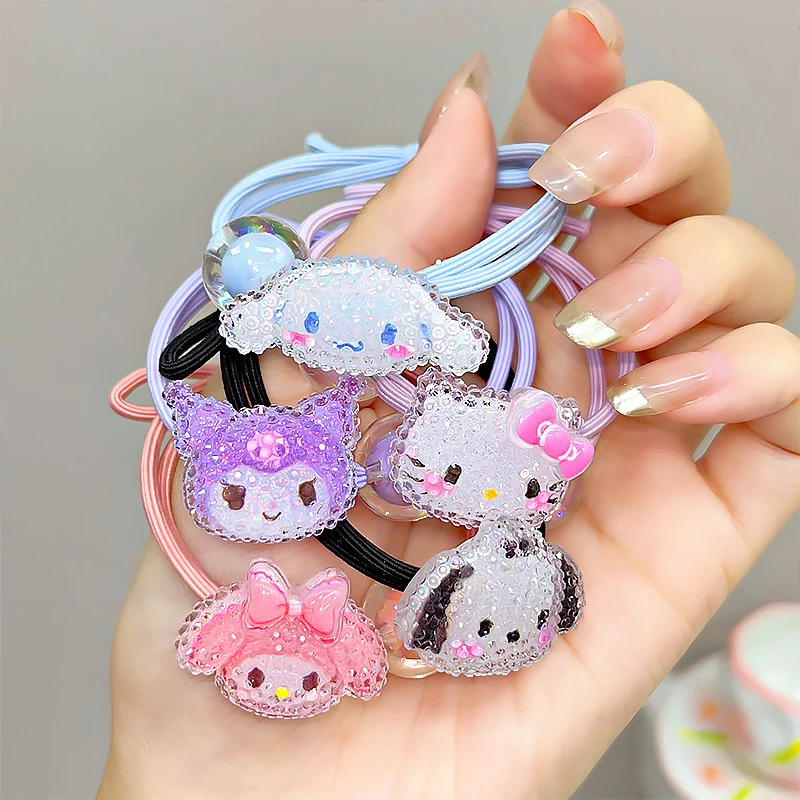 Kawaii Hair Ties Anime Hair Ring Ornaments Hello Kitty My Melody Kuromi Hair Rope Cartoon Accessories Girl Gift