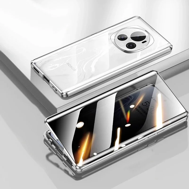 

Металлический чехол для телефона с защитой от подглядывания шпиона, закаленное стекло для Honor Magic 5 6 7 3 Pro 4 Lite 5G, чехлы с полной защитой объектива