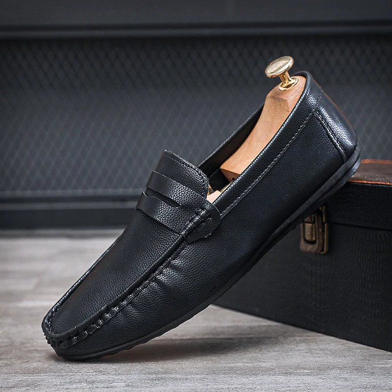 Leather Men Casual Shoes Breathable Comfort Slip-on Mens Driving Shoes Fashion Male Lazy Shoes Luxury Brand Loafers Moccasins