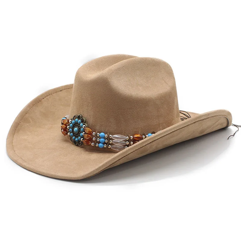Tibetan Western Cowboy Hat Suede Riding Hat for Men and Women Outdoor Travel Hat Curved Brim Ethnic Style Felt Hat