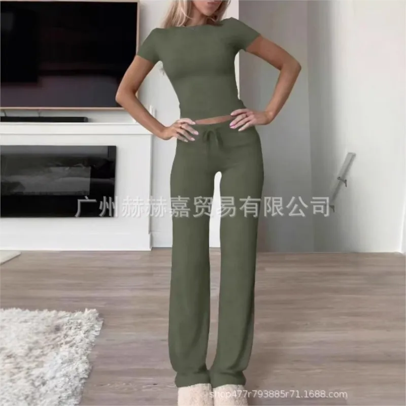 Spring Women's Two-piece Set 2025 New Casual Suit Short Sleeved Slim Fit Top Long Pants Home Wear Sportswear Yoga Wear For Women