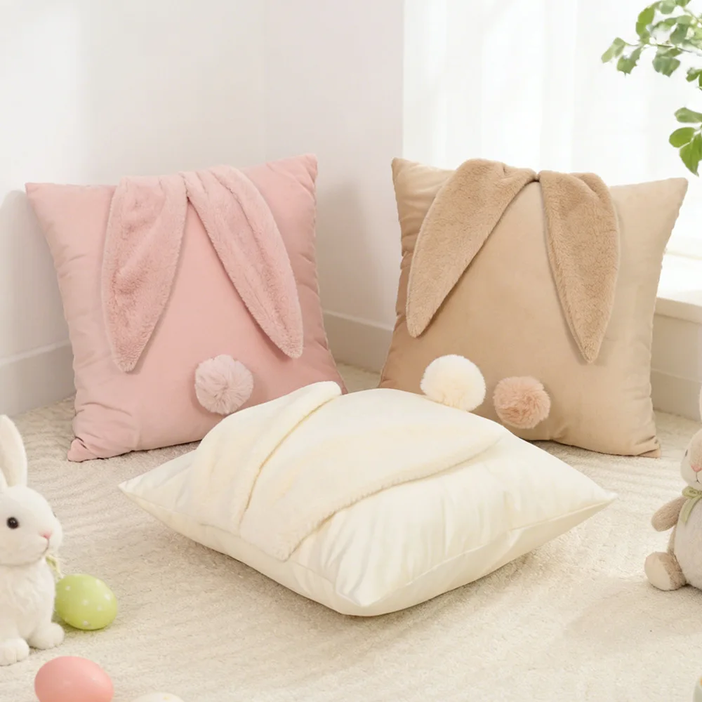 Cute Dutch Velvet Cushion Cover Rabbit Ears Tail Plush Pillowcase Sofa Bedroom Decoration Cojines Decorativos Para Sofá
