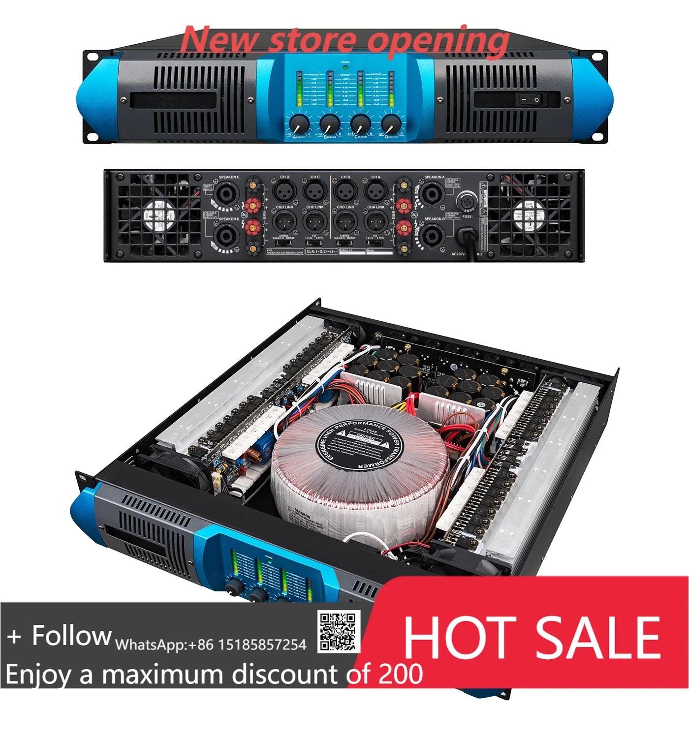 

New Arrival RX4800 2U 800w copper transformer power amplifier dj controller 4-channel