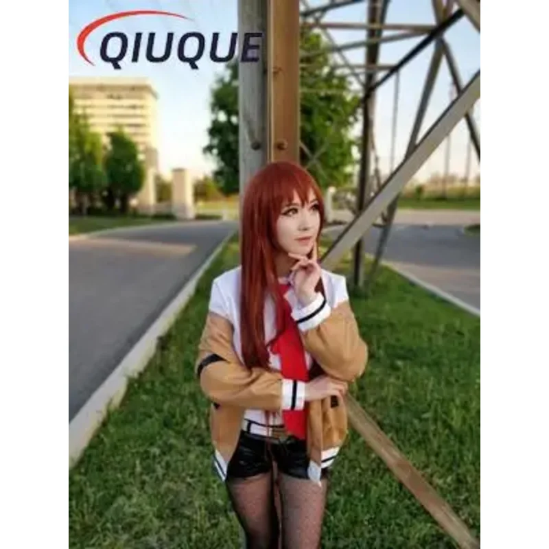 Disfraz de Anime japonés Steins Gate, uniforme de Kurisu Makise, conjunto completo de abrigo, camisa, corbata y falda, hecho a medida