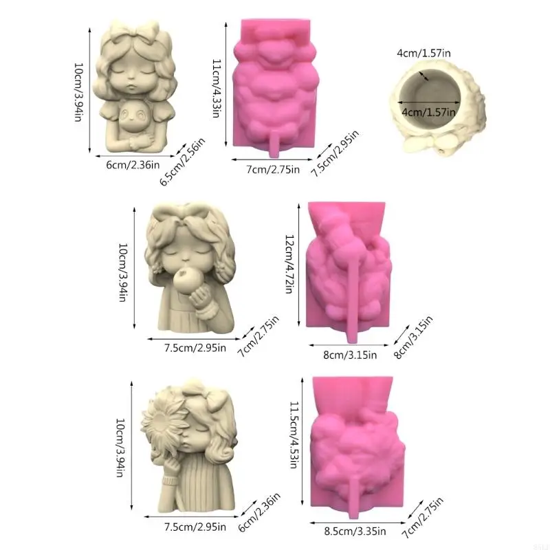 85LF 3Pcs 해바라기 소녀 수지 금형 귀여운 소녀 콘크리트 주조 금형 수제 에폭시