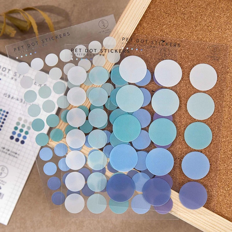 JIAMEI 120pcs/3sheets Ins Morandi Basic Color Series Dot Label PET Stickers DIY Scrapbook Planner Handbook Supplies