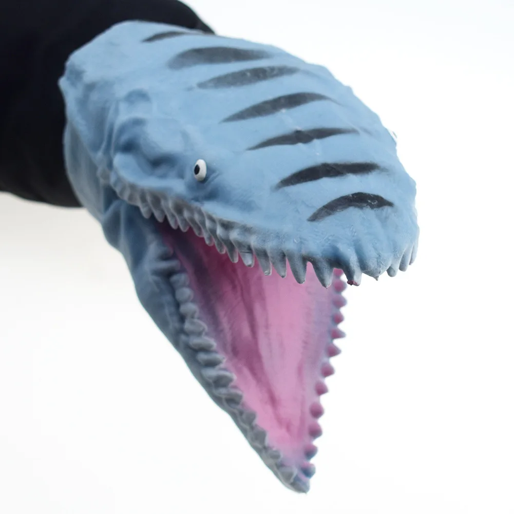 Novelty Funny TPR Plastic Blue And Gray Dinosaur Sea Fish Shape Hand Puppet Gloves Toys Storytelling Dolls Props Mischief Toys