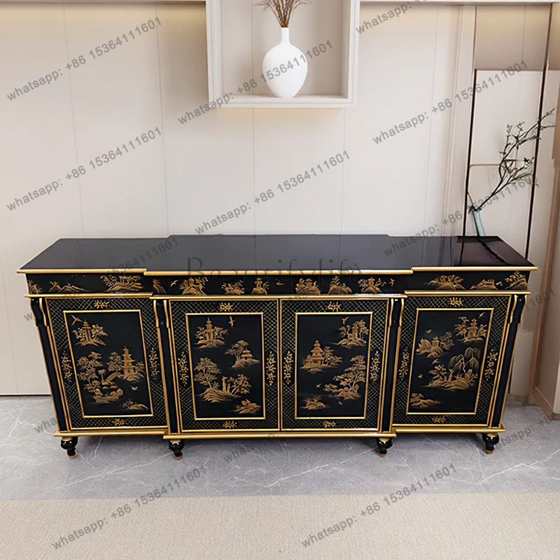 Retro hand-painted dining side cabinet French solid wood storage entrance cabinet