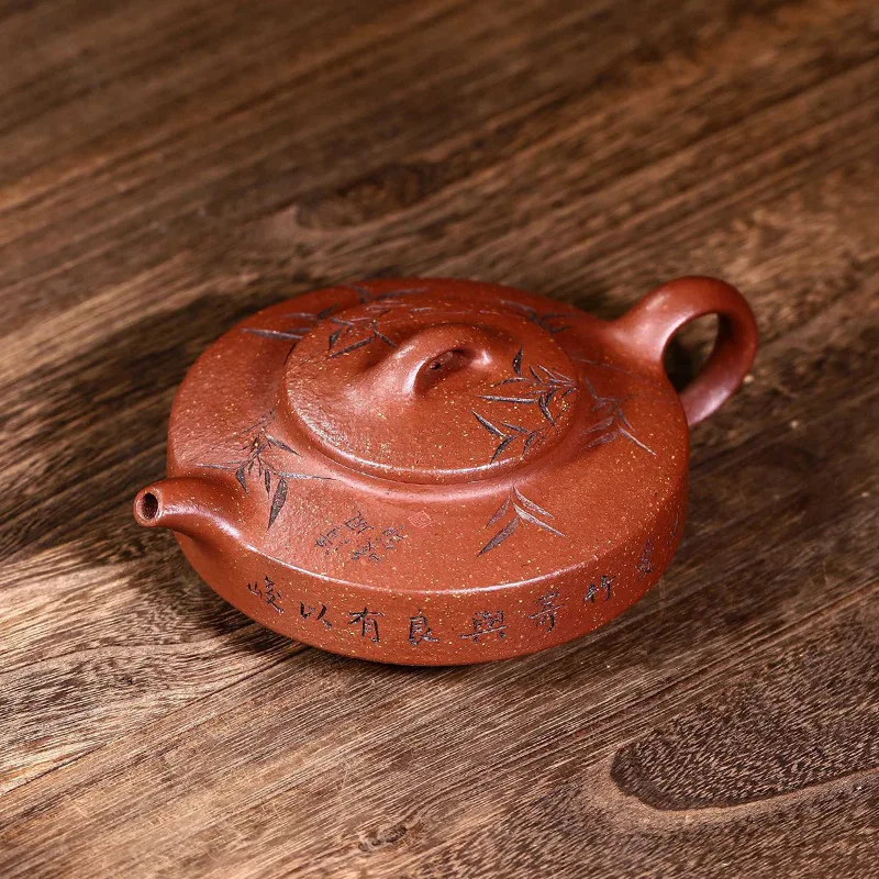 Drop-Shipping Yixing Pure Handmade Raw Ore Purple Clay Teapot With Carved Bamboo And Stone Design High-End Tea Set