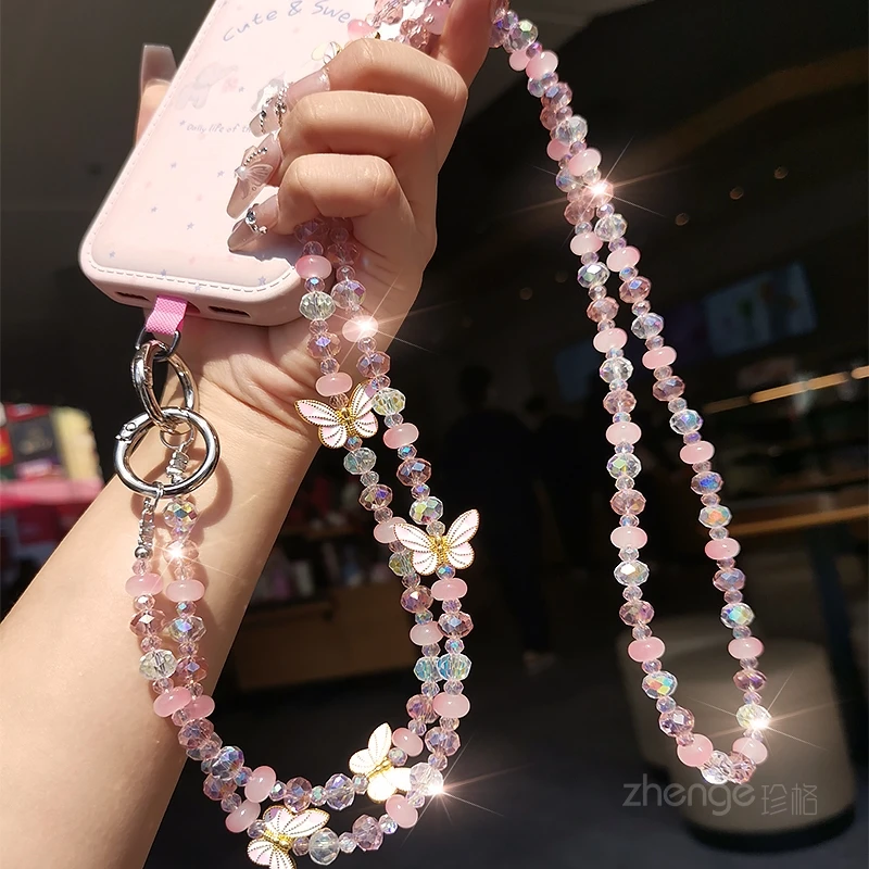 

Модная цепочка для телефона с кристаллами в виде бабочки - ремешок через плечо/на запястье, нишевая роскошь, изысканный дизайн с бисером, новинка