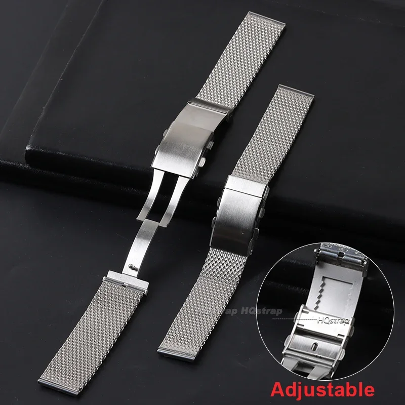 Extended Length Milanese Mesh Bracelet for Big Wrist 18mm 20mm 22mm WatchBands Folding Buckle Luxury Stainless Steel Wristband