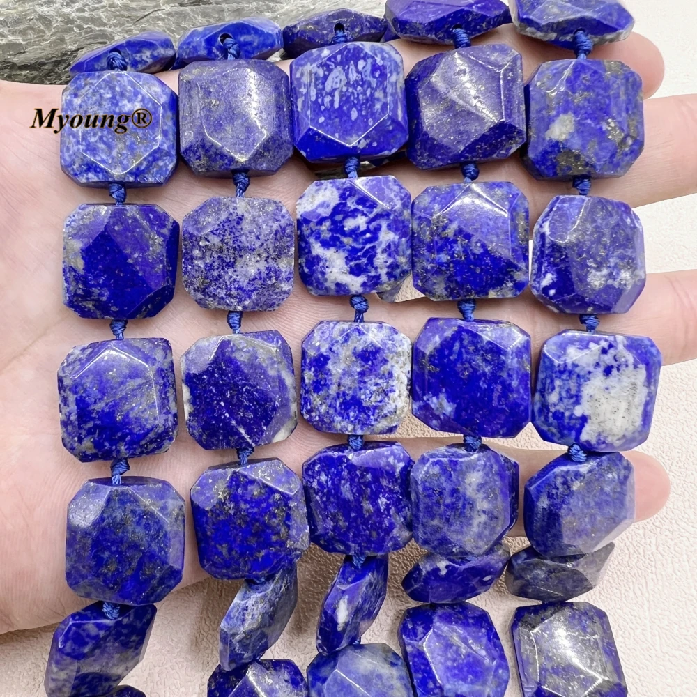 

18MM 19PCS Faceted Square Shape Natural Lapis Lazuli Slice Space Beads For DIY Jewelry Making MY230668