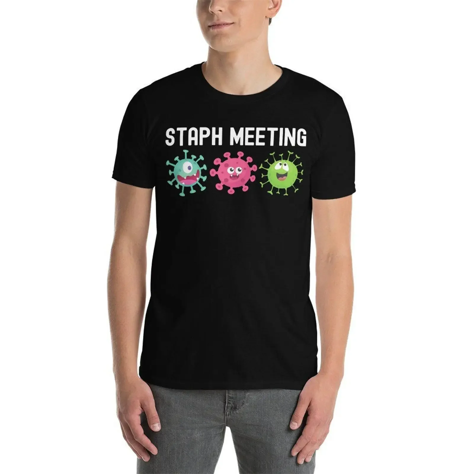 Staph Meeting Funny Cartoon Germs T Shirt Microbiology Microbiologist Science vintage Washed Breathable Comfortable graphic