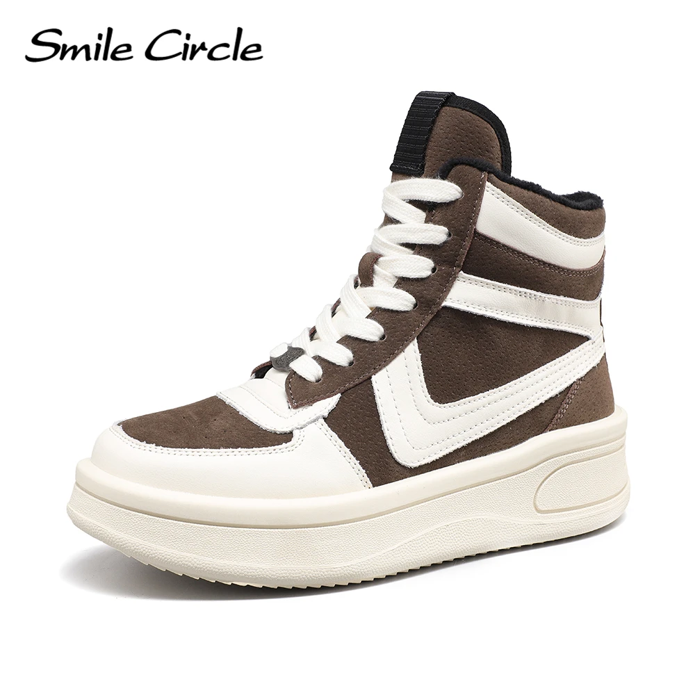 Smile Circle High Top Sneakers Women Winter owens Punk Style Flats Platform Sneakers Warm Plush Women Boots