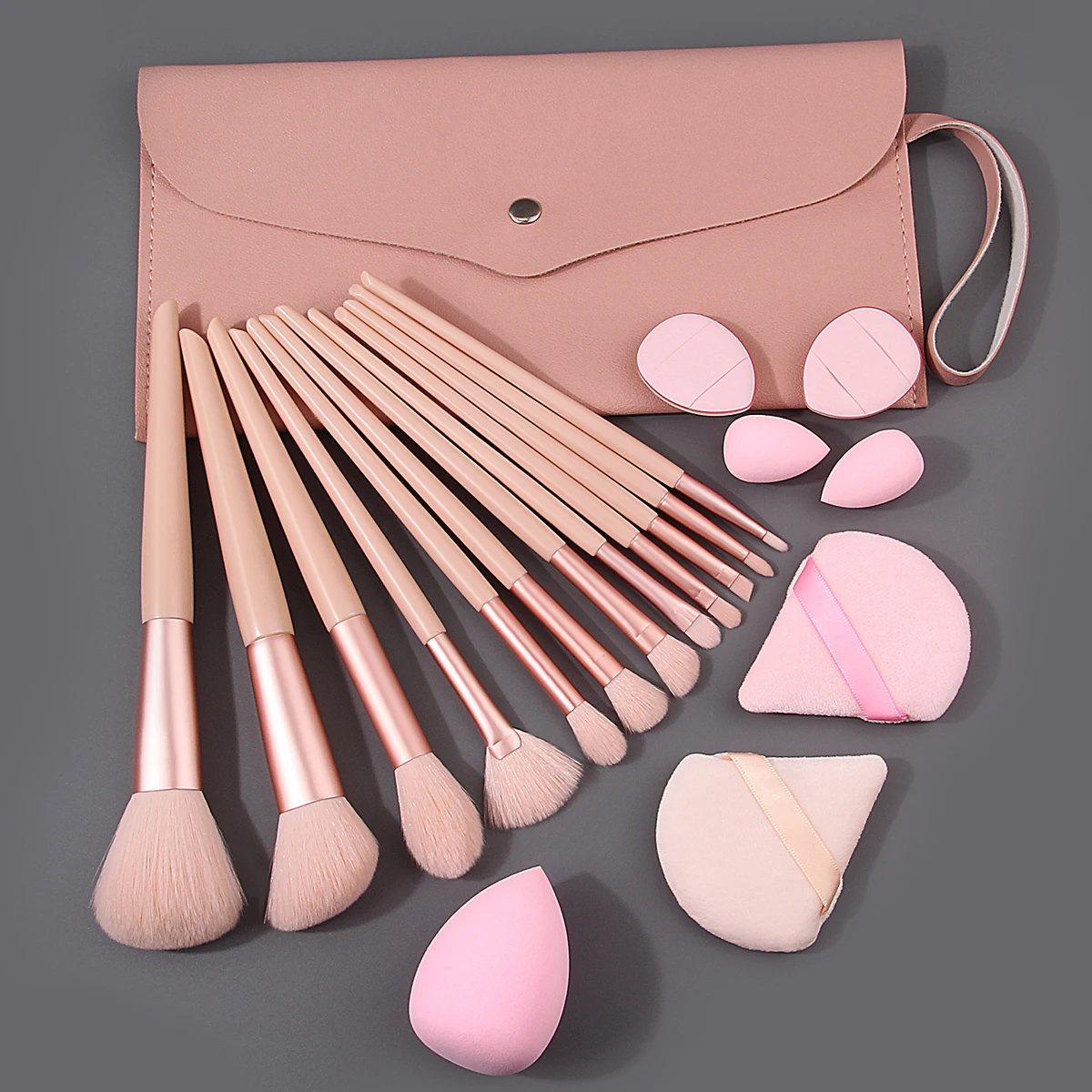 Conjunto de pincéis de maquiagem facial multifuncional, 21 peças, esponja de tamanho grande, ovo/polegar triangular, pó e bolsa de armazenamento